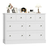 Homfa 8 Drawer Horizontal Combo Dresser for Bedroom, Modern White Chest of Drawers Wood Storage Cabinet for Living Room