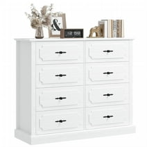 Homfa 8 Large Drawer Horizontal Dresser for Bedroom, 47'' W Vintage Wood Storage Cabinet Chest for Living Room, White