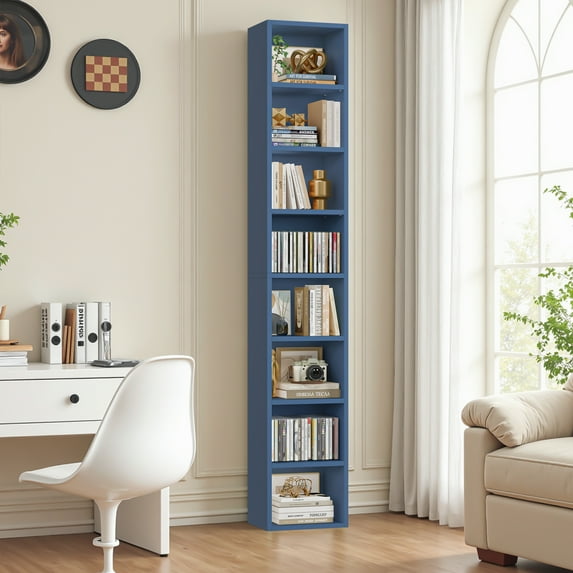 Homfa 8-Tier Media Tower, CD DVD Media Storage Unit with 4 Adjustable Shelves for Living Room Bedroom, Blue