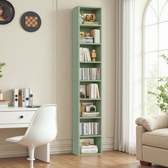 Homfa 8-Tier Media Tower, CD DVD Media Storage Unit with 4 Adjustable Shelves for Living Room Bedroom, Green