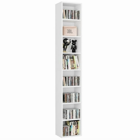Homfa 8-Tier Media Tower, CD DVD Media Storage Unit with 4 Adjustable Shelves for Living Room Bedroom, White