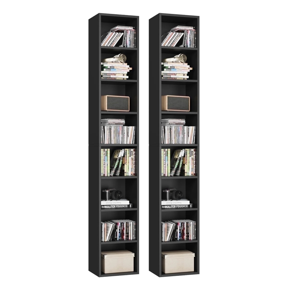 Homfa 8-Tier Wood Bookcase,71''Tall Storage Cube Organizer with Adjustable Shelves for Living Room Bedroom,2PCS,Black