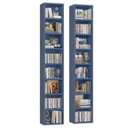 Homfa 8-Tier Media Tower, CD DVD Media Storage Unit with 4 Adjustable and 3 Fixed Shelves for Living Room Bedroom, 2PCS, Blue