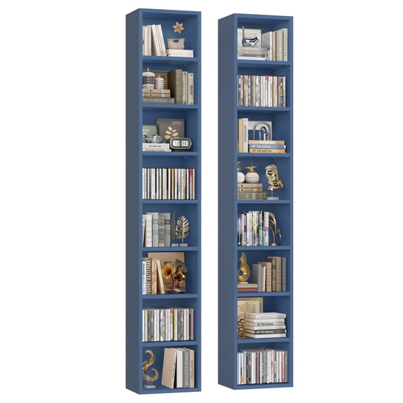 Homfa 8-Tier Media Tower, CD DVD Media Storage Unit with 4 Adjustable and 3 Fixed Shelves for Living Room Bedroom, 2PCS, Blue