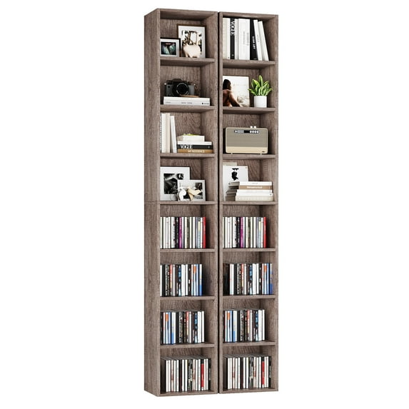 Homfa 8-Tier Wood Bookcase,71''Tall Storage Cube Organizer with Adjustable Shelves for Living Room Bedroom,2PCS,Dark Oak