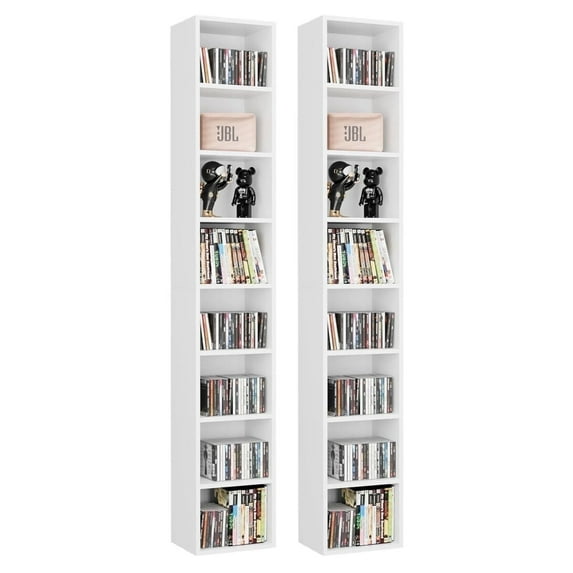 Homfa 8-Tier Wood Bookcase,71''Tall Storage Cube Organizer with Adjustable Shelves for Living Room Bedroom,2PCS,White