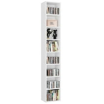 Homfa 8-Tier Media Tower, CD DVD Media Storage Unit with 4 Adjustable and 3 Fixed Shelves for Living Room Bedroom, White