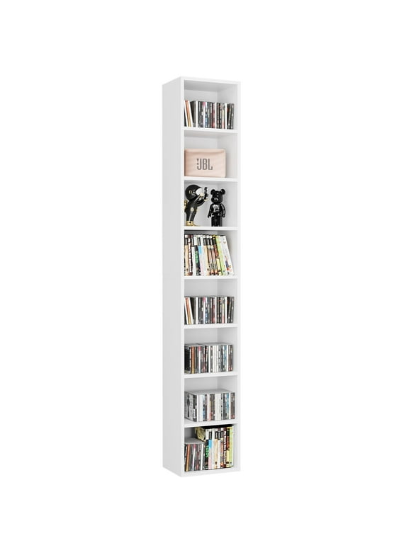 Homfa 8-Tier Media Tower, CD DVD Media Storage Unit with 4 Adjustable and 3 Fixed Shelves for Living Room Bedroom, White