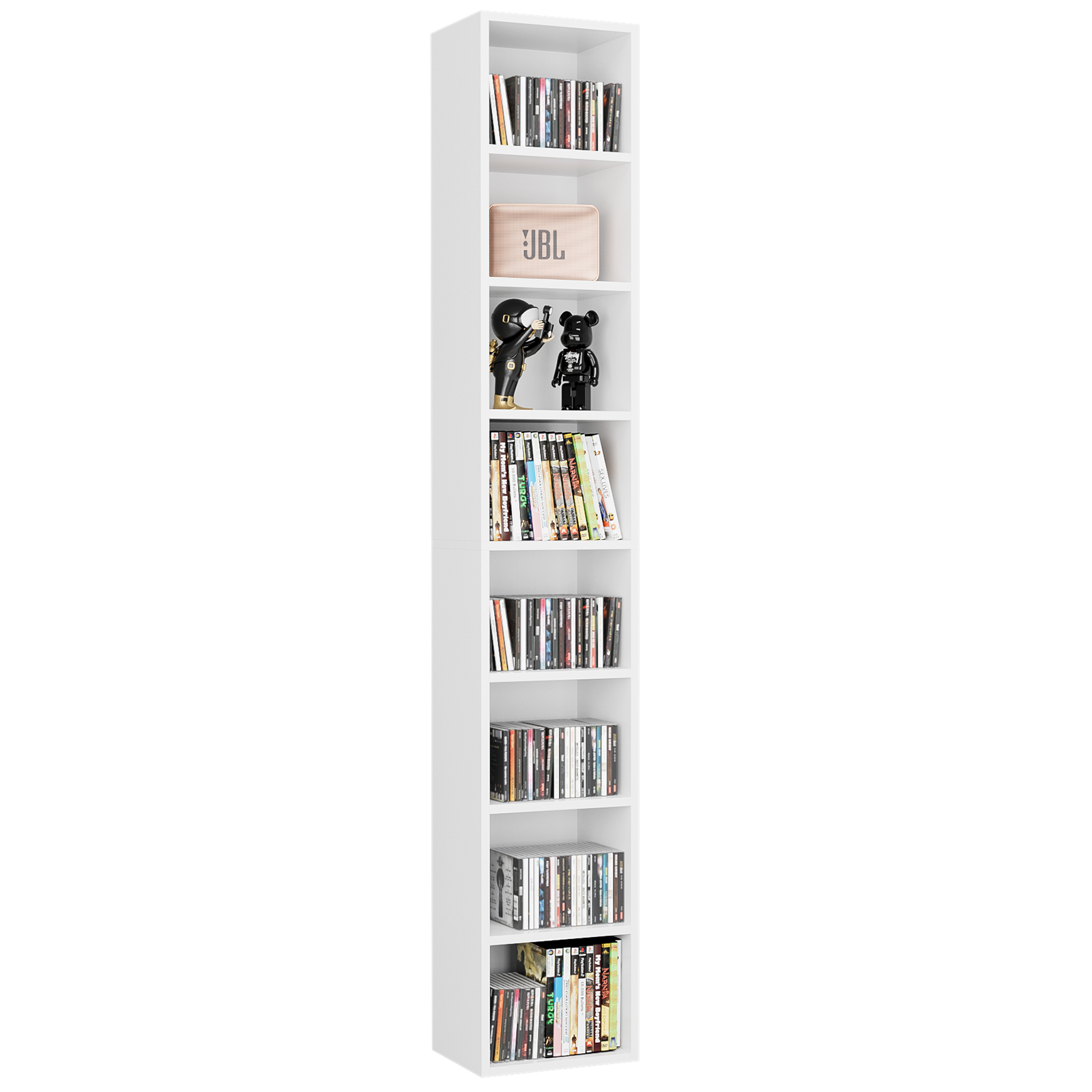 Homfa 8-Tier Media Tower, CD DVD Media Storage Unit with Adjustable and  Fixed Shelves for Living Room Bedroom, White