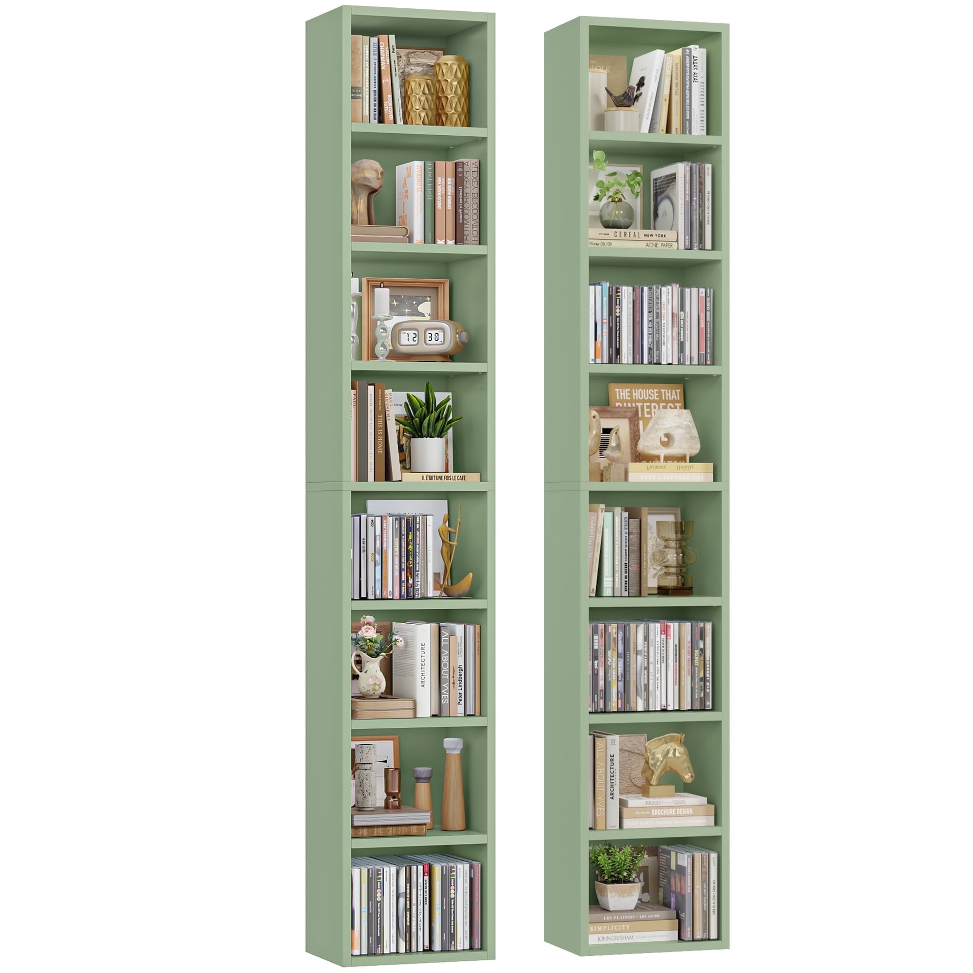 Homfa 8-Tier Wood Bookcase, 71'' Tall Storage Cube Organizer with Adjustable Shelves, 2PCS, Green