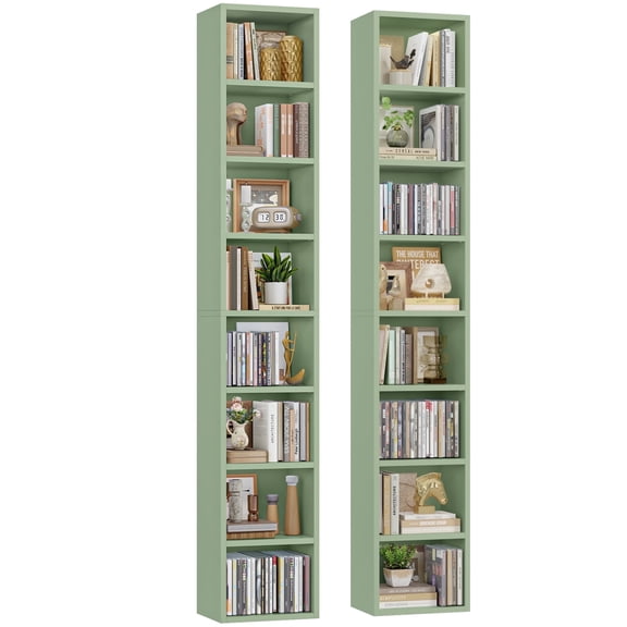 Homfa 8-Tier Wood Bookcase, 71'' Tall Storage Cube Organizer with Adjustable Shelves, 2PCS, Green