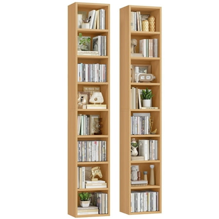 Homfa 8-Tier Wood Bookcase, 71'' Tall Storage Cube Organizer with Adjustable Shelves, 2PCS, Nature