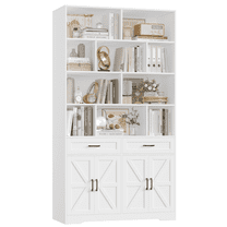 Homfa 82"H Bookcase with 2 Drawers and 4 Doors, 4-Tier Open Cube Bookcase with Cabinets, for Study Home Office Living Room, White