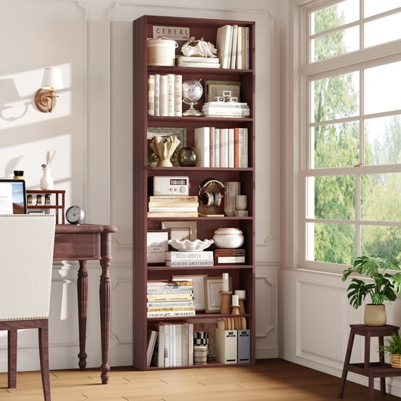 Homfa 82" Tall Bookcases, Freestanding Display Storage Shelves, 7-Tier Open Bookshelf for Home Office Living Room Bedroom, Cherry Red