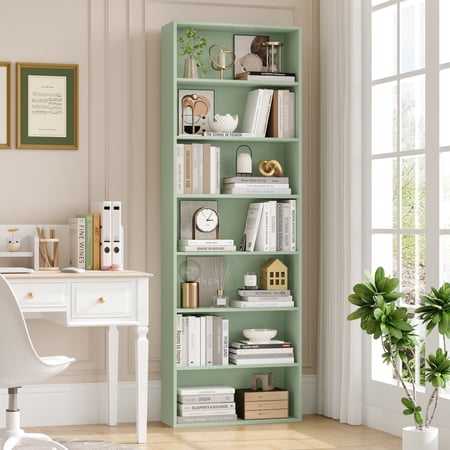 Homfa 82" Tall Bookcases, Freestanding Display Storage Shelves, 7-Tier Open Bookshelf for Home Office Living Room Bedroom, Green