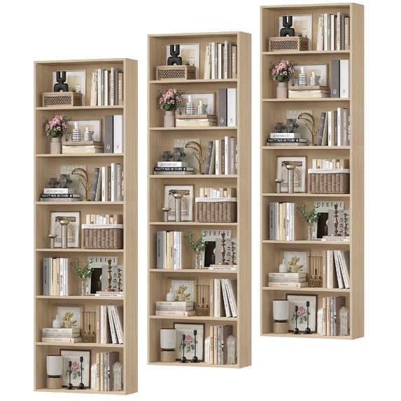 Homfa 82" Tall Bookcases 3-piece set, 7-Tier Open Bookshelf Individually Packaged, Freestanding Display Storage Shelves for Home Office Living Room Bedroom, Light Oak