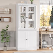 Homfa 71"H Bookcase with Glass Doors, 5 Tier Storage Bookshelf with Adjustable Shelf for Study Home Office, White