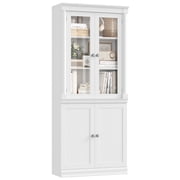Homfa 71"H Bookcase with Glass Doors, 5 Tier Storage Bookshelf with Adjustable Shelf for Study Home Office, White