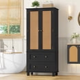 thumbnail image 1 of Homfa Bathroom Cabinet with Rattan Doors, Rattan Linen Storage Cabinet with 2 Drawers, Black, 1 of 7