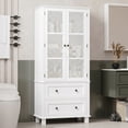 thumbnail image 1 of Homfa Bathroom Cabinet with Rattan Doors, Rattan Linen Storage Cabinet with 2 Drawers, White, 1 of 9