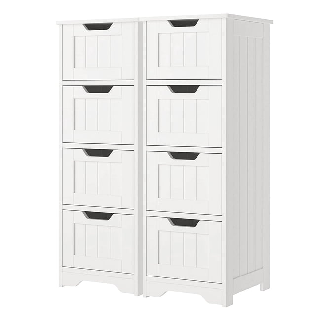 Homfa Bathroom Floor Cabinet with 4 Drawers, Free-Standing Medicine ...