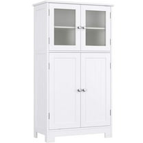 Homfa Bathroom Storage Cabinet, 42.7"H Floor White Wooden Linen Cabinet with Shelves and Doors