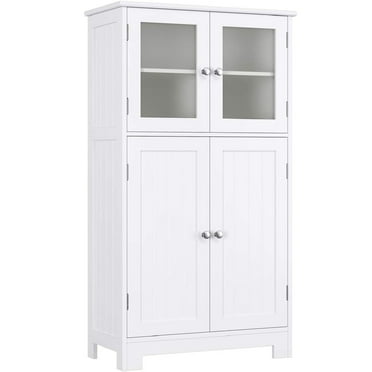 Homfa Bathroom Storage Cabinet, 42.7"H Floor White Wooden Linen Cabinet with Shelves and Doors