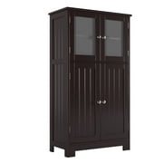 Homfa Bathroom Storage Cabinet, 42.7"H Floor Wooden Linen Cabinet with Shelves and Doors, Dark Brown