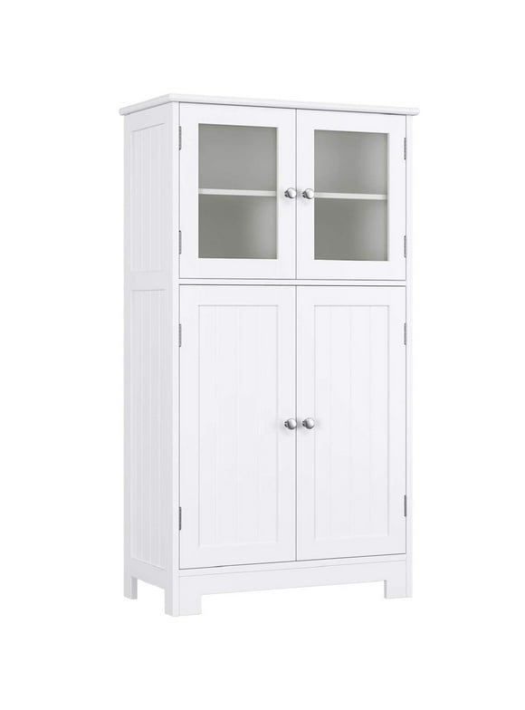 Homfa Bathroom Storage Cabinet, Floor White Wooden Linen Cabinet with Shelves and Doors, Kitchen Cupboard
