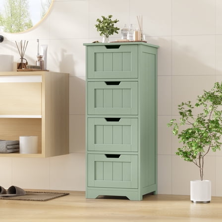 Homfa Bathroom Storage Cabinet, Free Standing Narrow Cabinet with 4 Drawers Entryway Storage Organizer for Living Room Bedroom, Green