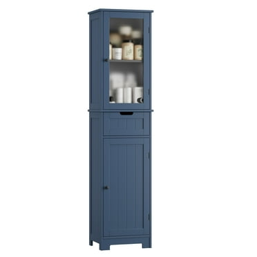 Homfa Bathroom Storage Cabinet, Linen Cabinet, Narrow Tall Cabinet Storage Tower with Door and Drawer, Blue