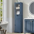 thumbnail image 1 of Homfa Bathroom Storage Tower, Narrow Linen Cabinet with Door and Drawers, Tall Bathroom Storage Cabinet for Small Spaces, Blue, 1 of 8