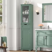Homfa Bathroom Storage Tower, Narrow Linen Cabinet with Door and Drawers, Tall Bathroom Storage Cabinet for Small Spaces, Green