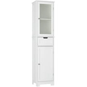 Homfa Bathroom Storage Cabinet, White Linen Cabinet, Narrow Tall Cabinet Storage Tower with Door and Drawer