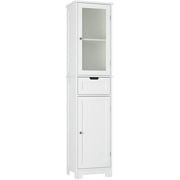 Homfa Bathroom Storage Cabinet, White Linen Cabinet, Narrow Tall Cabinet Storage Tower with Door and Drawer