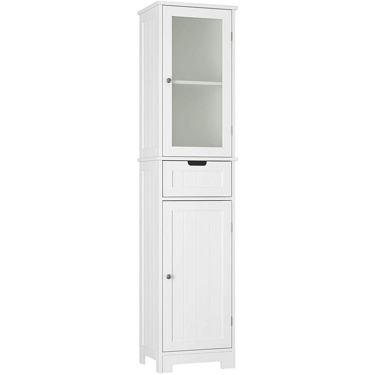 Homfa Bathroom Storage Cabinet White Linen Cabinet Narrow Tall Cabinet Storage Tower with Door and Drawer