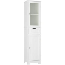 Homfa Bathroom Storage Cabinet, White Linen Cabinet, Narrow Tall Cabinet Storage Tower with Door and Drawer