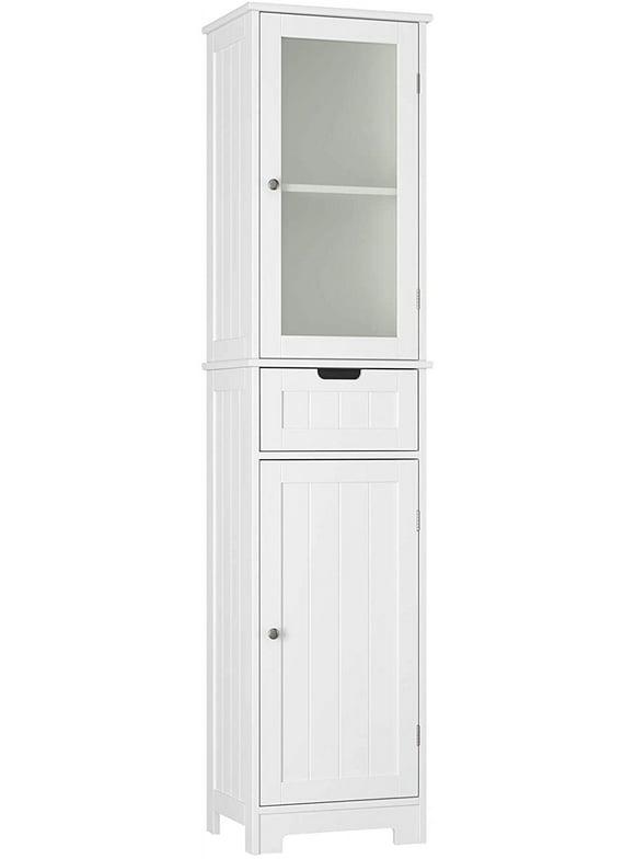 Homfa Bathroom Storage Cabinet, White Linen Cabinet, Narrow Tall Cabinet Storage Tower with Door and Drawer