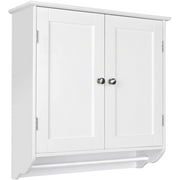 Homfa Bathroom Wall Cabinet, Double Door Wall Mounted Storage Cabinet with Adjustable Shelf and Towels Bar, White