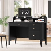 Homfa Black Computer Desk with Monitor Stand, 47in Wide Office Desk with Storage, Modern Executive Desk with File Drawers for Home & Study