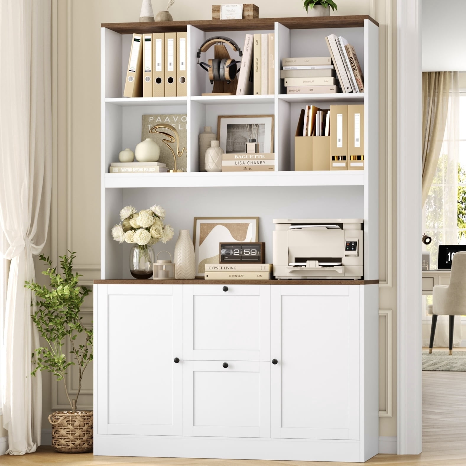 HARU　 コレクションbox 30マス5x6 ２セット　ホワイトオーク Homfa 71″ 6 Cubes Bookcases with 2 Storage Drawers and Charge