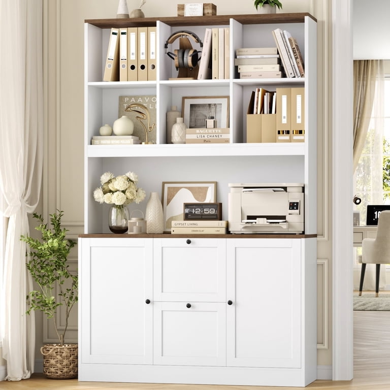 Homfa 71″ 6 Cubes Bookcases with 2 Storage Drawers and Charge