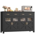 thumbnail image 1 of Homfa Buffet Cabinet with 2 Large Drawers & Glass Doors, 55.1” W Kitchen Sideboard Storage Cabinet with Adjustable Shelves, Buffet Table Dining Room Cabinet, Black, 1 of 8