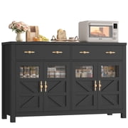 Homfa Buffet Cabinet with 2 Large Drawers & Glass Doors, 55.1  W Kitchen Sideboard Storage Cabinet with Adjustable Shelves, Buffet Table Dining Room Cabinet, Black