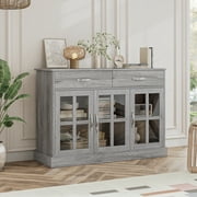 Homfa Buffet Cabinet Cupboard, Kitchen Sideboard with 3 Doors and 2 Drawers for Dining Room, Gray