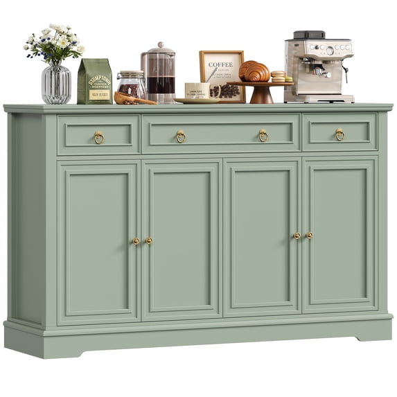 Homfa Buffet Cabinet with Drawers, 53.5”W Sideboard Storage Cabinet with Adjustable Shelf for Kitchen Dining Room, Green