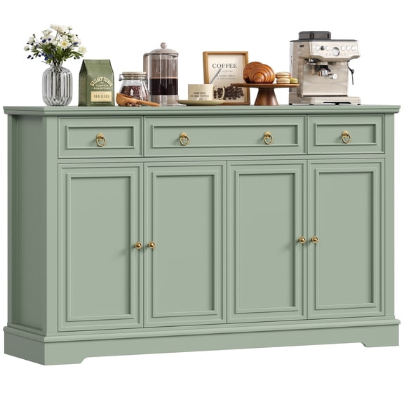 Homfa Buffet Cabinet with Drawers, 53.5”W Sideboard Storage Cabinet with Adjustable Shelf for Kitchen Dining Room, Green