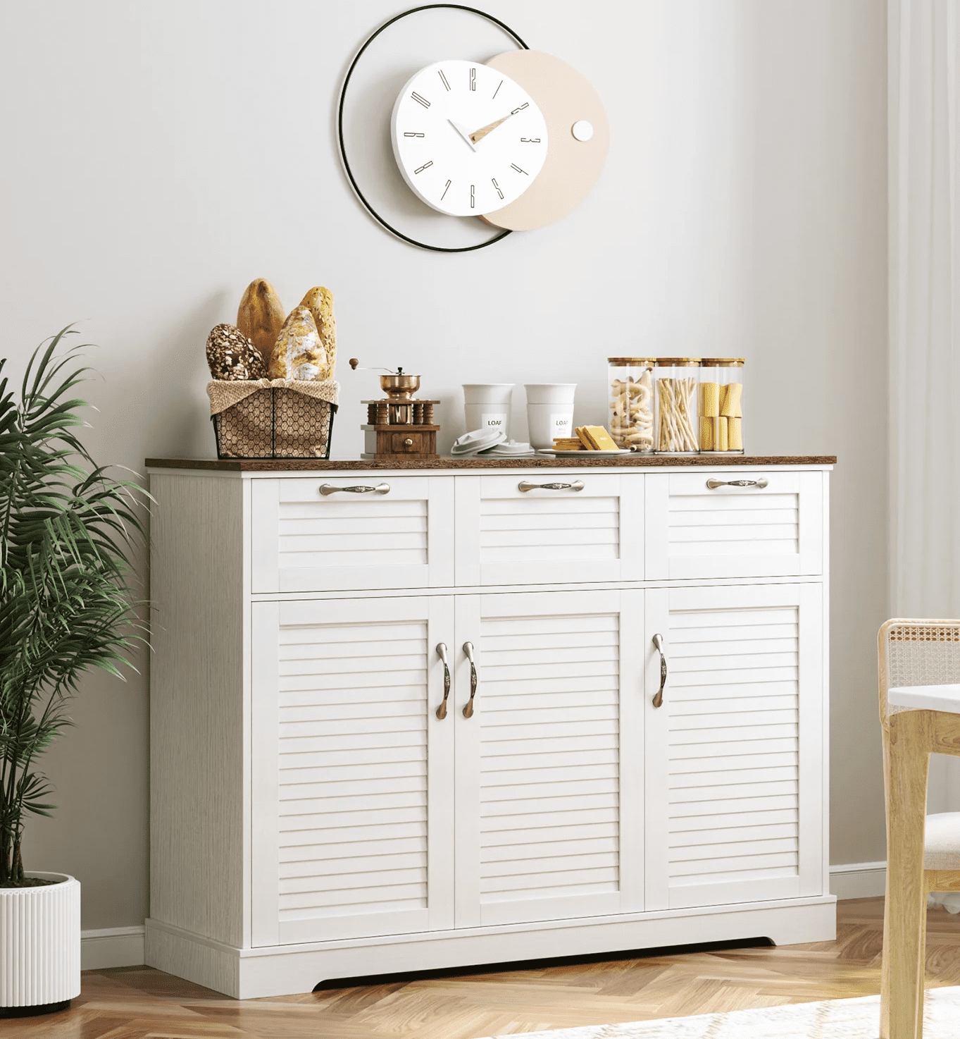 Homfa Buffet Table with 3 Drawers & 3 Doors, 47.2'' Large Wood Sideboard Cabinet for Kitchen Dining Room, White &Oak