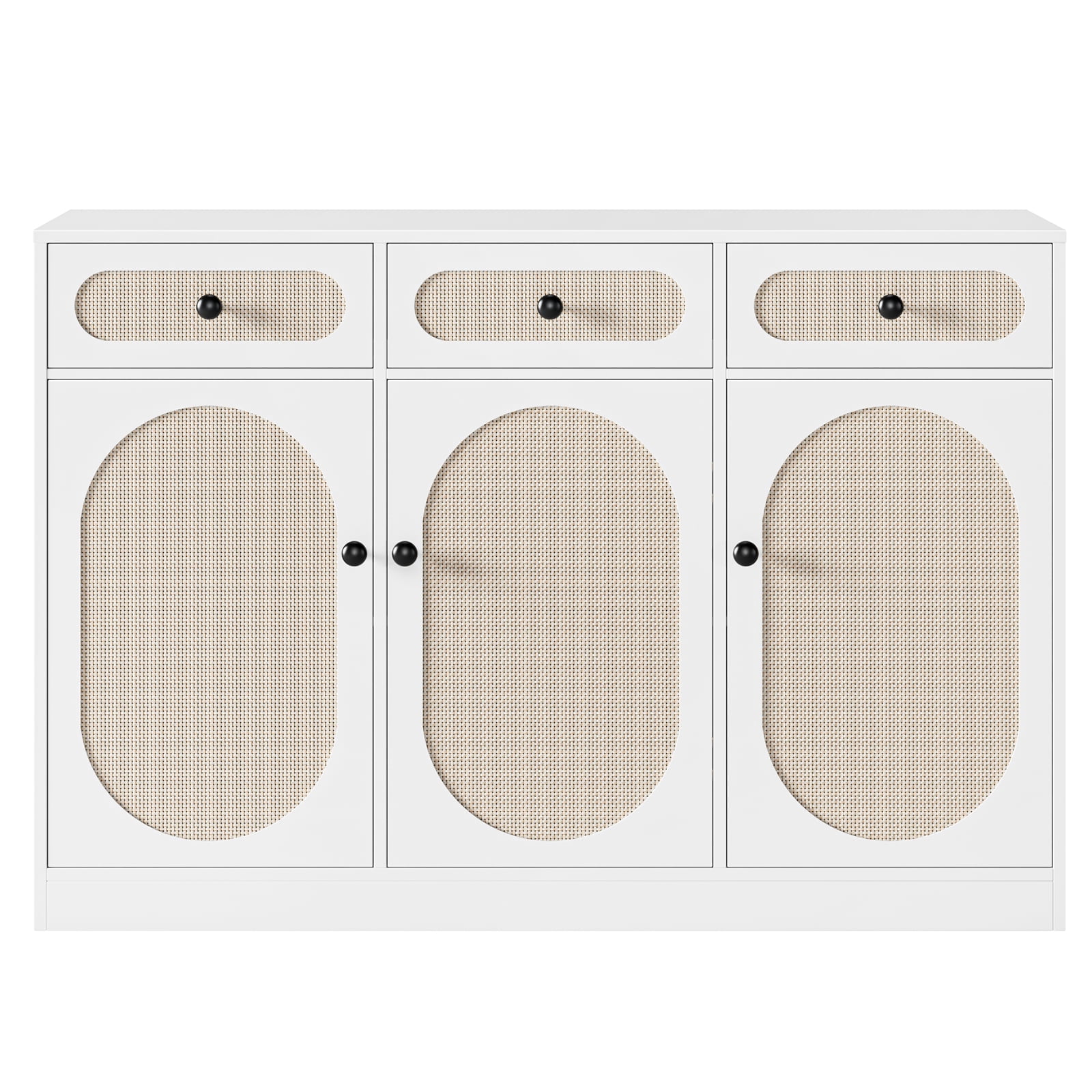 Homfa Coffee Bar Cabinet with Adjustable Shlef, Modern Storage Cabinet for Living Room, Rattan Decor, White