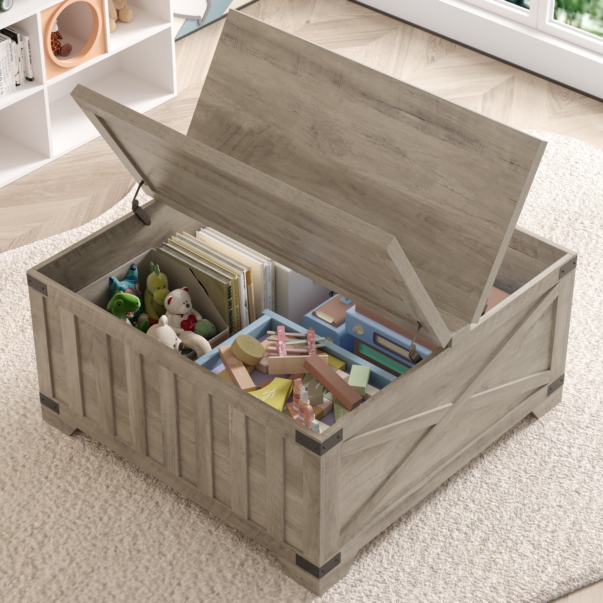 Gray Square Wood and Metal Lift-Top Coffee Table with Storage